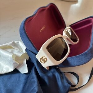 Gucci Cream Oversized Square Sunglasses with Gold GG Accent